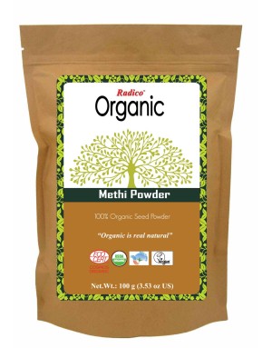 RADICO ORGANIC METHI 100% Natuurlijke BIO Organic Anti-Haaruitval, Anti-Roos, Haargroei, Care, Volume, Voedende Poeder 100g